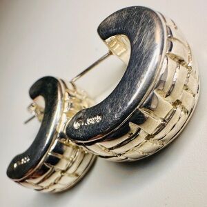 925 Airess Basketweave Woven Hoop Earrings - Sterling Silver